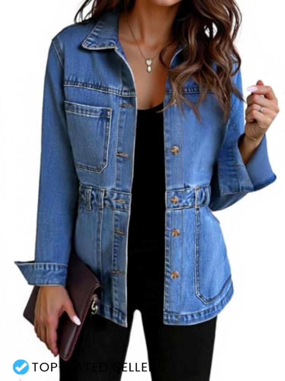 Women's Oversized Distressed Denim Jacket Long Sleeve Shacket